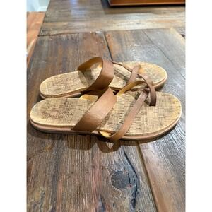 Kork-Ease Myrna Tan Brown Leather Toe Loop Cork Flat Sandals Womens Size 9M
